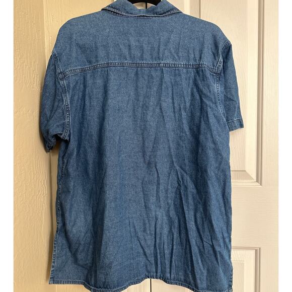 Cami Rose Denim‎ Shirt Teddy Bear Embroidered Button Up Short Sleeve Top - Picture 5 of 8